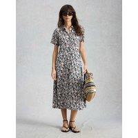 White Stuff Jersey Floral Midi Shirt Dress Black Mix
