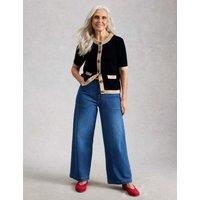 White Stuff Pure Cotton Crew Neck Button Front Cardigan Black Mix