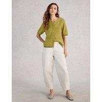 White Stuff Pure Cotton Textured Short Sleeved Cardigan Green