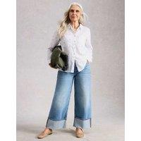 White Stuff Pure Cotton Embroidered Collared Shirt White Mix