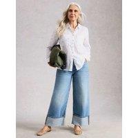 White Stuff Pure Cotton Embroidered Collared Shirt White Mix