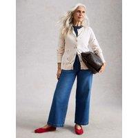 White Stuff Wool Blend Embroidered Crew Neck Cardigan White Mix