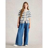 White Stuff Pure Cotton Textured Short Sleeved Cardigan Blue Mix