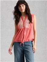 Pure Cotton Embroidery Tie Hem Top