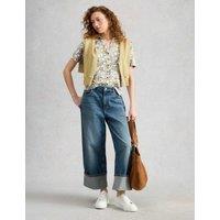 White Stuff Jersey Floral Collared Shirt Green Mix