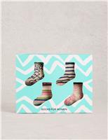 4 Pack Cotton Rich Floral Ankle High Socks