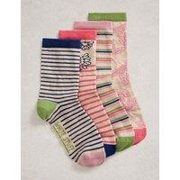 White Stuff 4 Pack Cotton Rich Floral Ankle High Socks Pink Mix