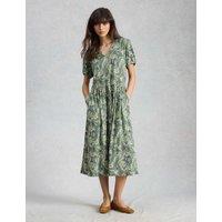 White Stuff Jersey Floral Midi Waisted Dress Green Mix