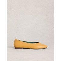 White Stuff Leather Flat Ballerina Pumps Yellow