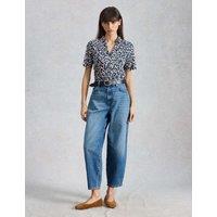 White Stuff Jersey Ditsy Heart Print Collared Shirt Blue Mix