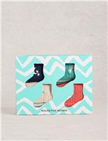 White Stuff 4 Pack Cotton Rich Embroidered Ankle High Socks Blue Mix