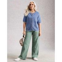 White Stuff Pure Cotton Textured Short Sleeved Cardigan Blue