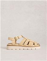 White Stuff Leather Chunky Flat Fisherman Sandals Natural