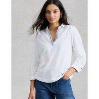 White Stuff Jersey Embroidered V-Neck Collared Shirt White Mix