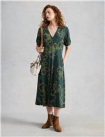 White Stuff Jersey Floral Midi Tea Dress Green Mix