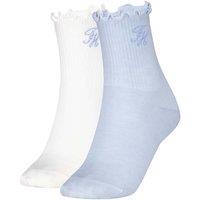 Tommy Hilfiger 2 Pack Cotton Rich Refined Monogram Ankle High Socks Light Blue