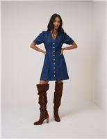 Pure Cotton Denim V-Neck Mini Skater Dress