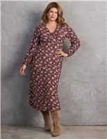 Live Unlimited London Jersey Ditsy Midaxi Waisted Dress Red