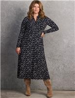 Ditsy Floral Notch Neck Midaxi Shirt Dress