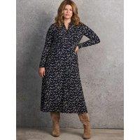 Live Unlimited London Ditsy Floral Notch Neck Midaxi Shirt Dress Navy