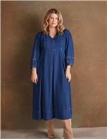 Live Unlimited London Pure Cotton Denim V-Neck Midaxi Dress Blue Denim