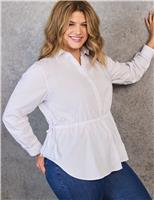 Live Unlimited London Cotton Rich Collared Tie Waist Shirt White