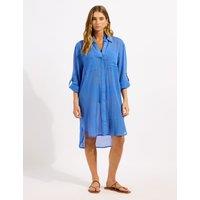 Seafolly Pure Cotton Textured Beach Cover Up Shirt Medium Blue