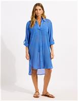 Seafolly Pure Cotton Textured Beach Cover Up Shirt Medium Blue