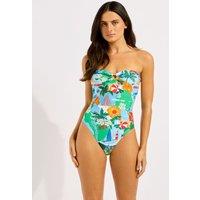 Seafolly Viva Vacation Ring Detail Padded Non-Wired Bandeau Swimsuit Blue Mix