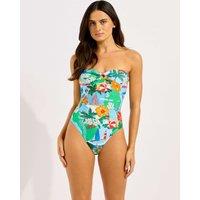 Seafolly Viva Vacation Ring Detail Padded Non-Wired Bandeau Swimsuit Blue Mix