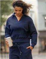 Pour Moi Cotton Rich Collared Relaxed Fit Sweatshirt Navy