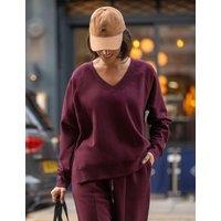 Pour Moi Cotton Rich V-Neck Relaxed Fit Sweatshirt Burgundy