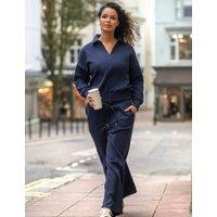 Pour Moi Cotton Rich Drawstring Wide Leg Joggers Navy