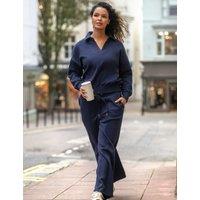 Pour Moi Cotton Rich Drawstring Wide Leg Joggers Navy