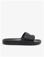 Lacoste Serve Leather Slip on Pool Sliders Black Mix