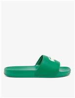 Lacoste Serve Leather Slip On Pool Sliders Green Mix