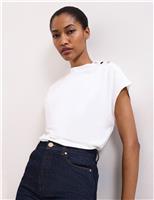 Crew Neck Button Detail Top