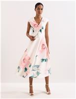 Floral V-Neck Scuba Midi Skater Dress