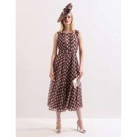 Phase Eight Spot Print Bow Detail Midi Skater Dress Brown Mix