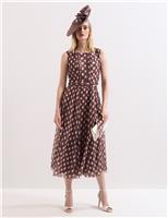 Spot Print Bow Detail Midi Skater Dress