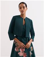 Phase Eight Cotton Rich Open Front Cropped Jacket Teal