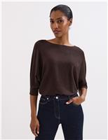 Phase Eight Slash Neck Batwing Sleeve Knitted Top Dark Green