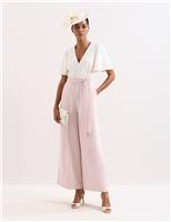 Phase Eight Belted Short Sleeve Jumpsuit Light Pink