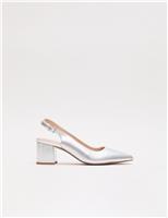 Leather Metallic Block Heel Slingback Shoes