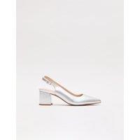 Phase Eight Leather Metallic Block Heel Slingback Shoes Silver