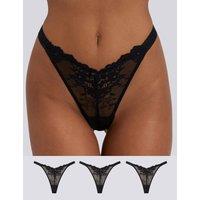 Boux Avenue 3 Pack Fran Lace Thongs Black