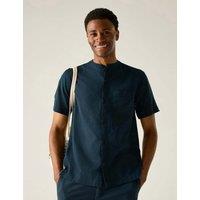 Regatta Lovrey Cotton Linen Blend Short Sleeve Shirt Blue