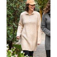 Pour Moi Cosy Ribbed Half-Zip Mini Knitted Dress Oatmeal