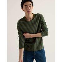 Seasalt Cornwall Pure Cotton Striped Crew Neck Top Dark Green Mix