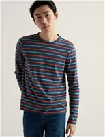 Seasalt Cornwall Pure Cotton Striped Crew Neck Top Navy Mix